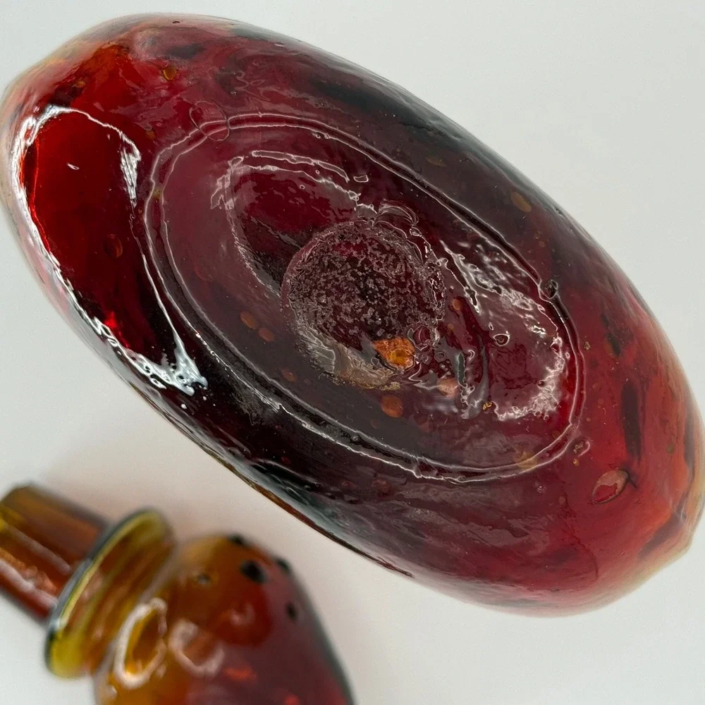 Vintage Amberina Glass Decanter Bottle Stopper Art‎ Glass Handblown Rustic Optic